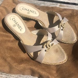 Chanel CC Logo Espadrille Sandals Sz 37